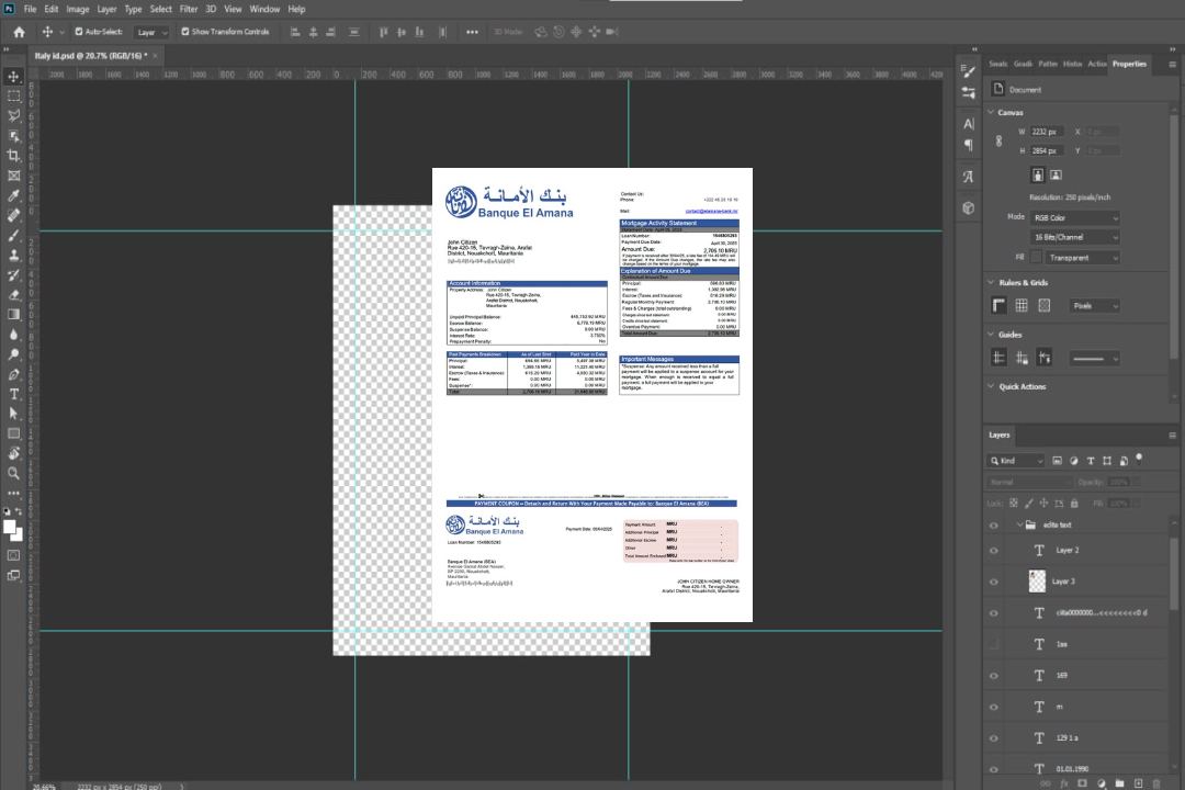 Modèle Word et PDF de relevé hypothécaire de la Banque El Amana (BEA) de Mauritanie template